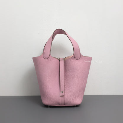 Hermes Picotin Lock 18 Mauve Sylvestre X9 Taurillon Clemence Palladium Hardware-whitebackground