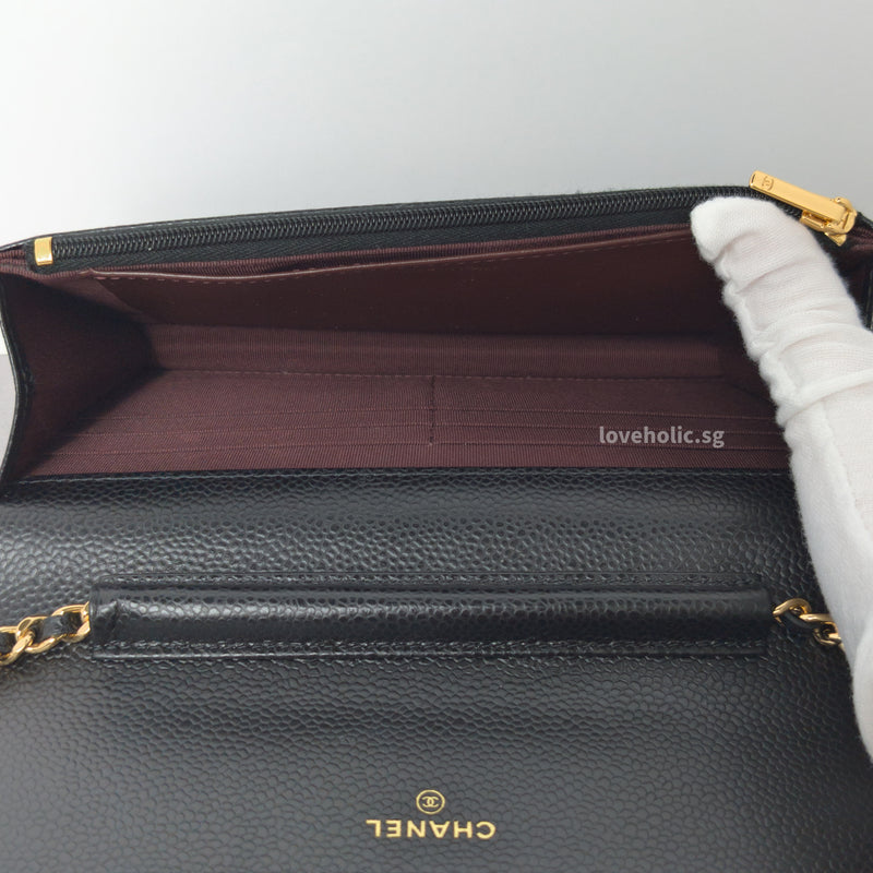 Wallet On Chain Black Caviar Gold Hardware