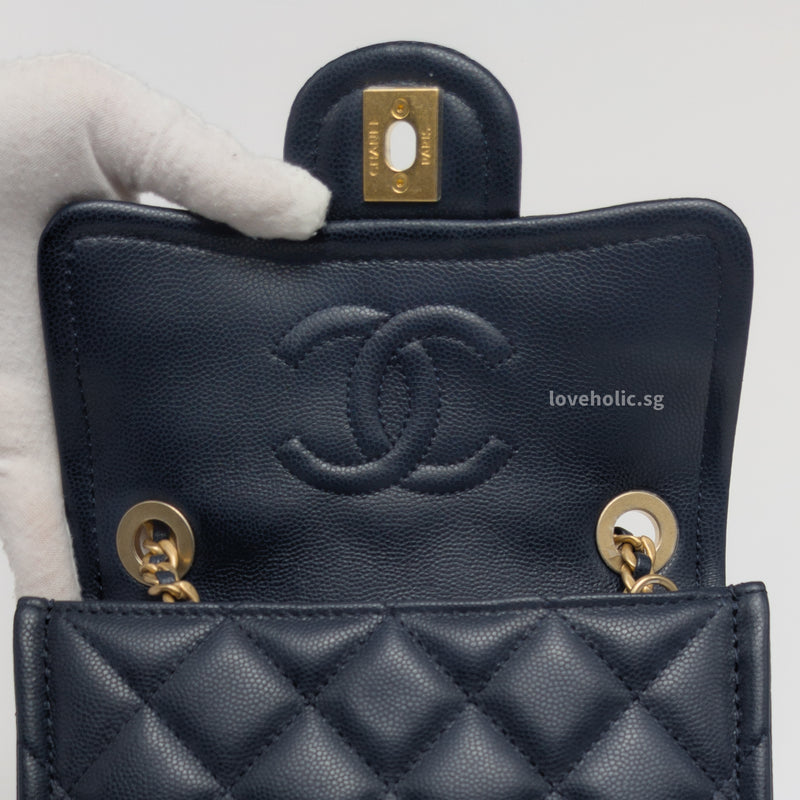 Chanel Sweet Mini Square Flap 21K Dark Blue/Navy  Caviar Brushed Gold Hardware