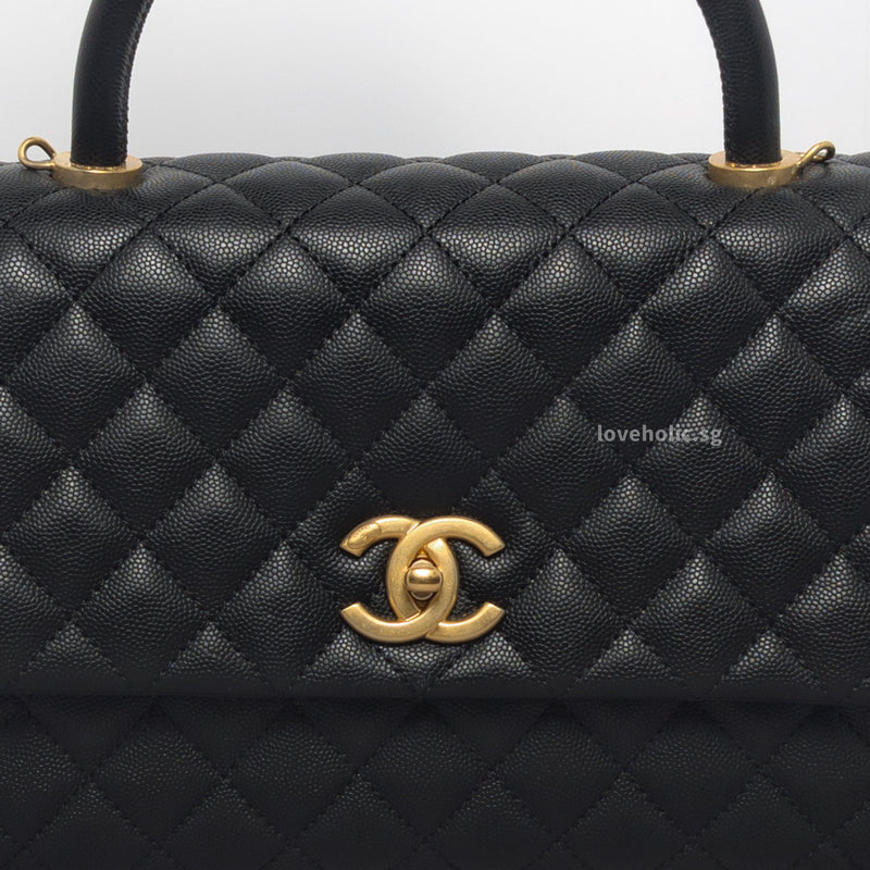 Coco Handle Medium | Black Caviar Brushed Gold Hardware
