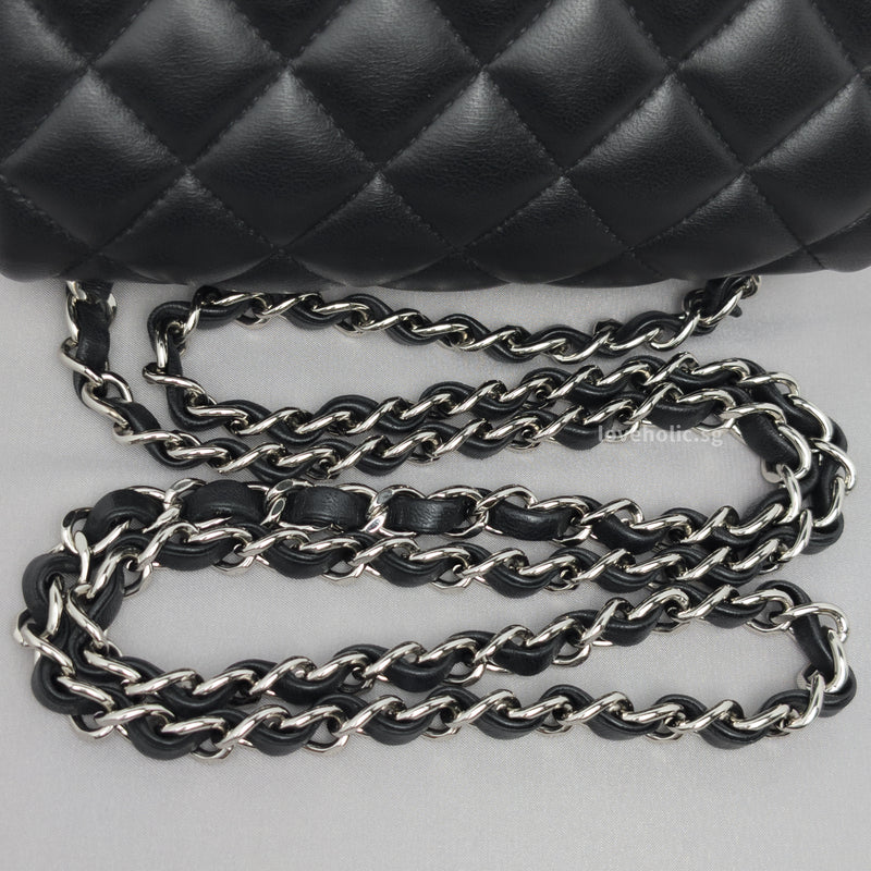 Classic Flap Mini Square | Black Lambskin Silver Hardware