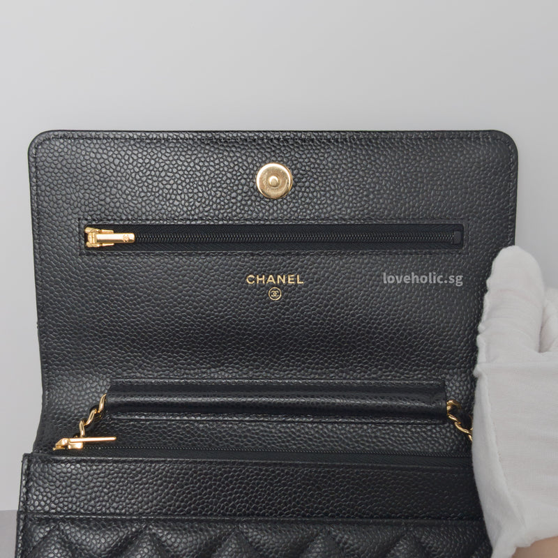 Wallet On Chain Black Caviar Gold Hardware
