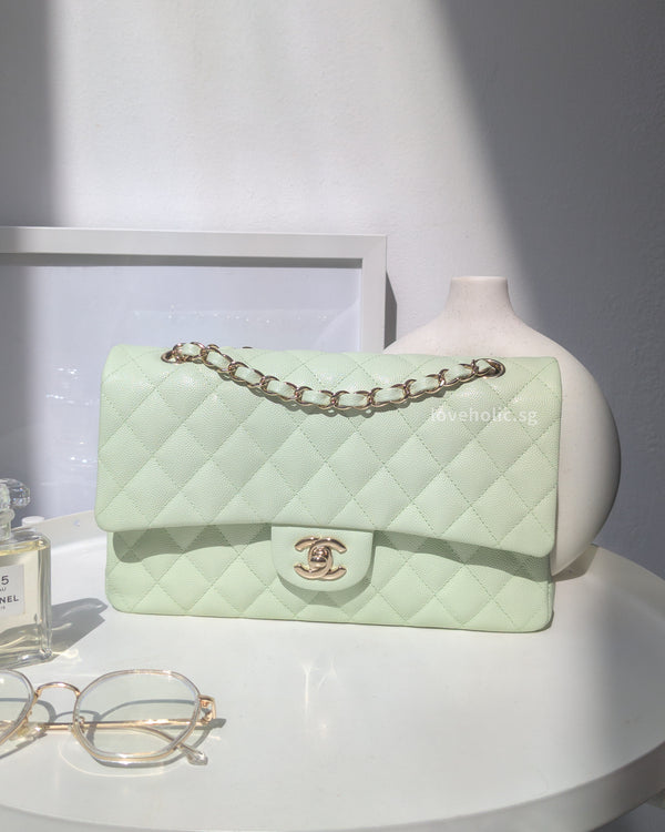 Chanel Classic Flap Medium | 22C Light Green Caviar Light Gold Hardware-main