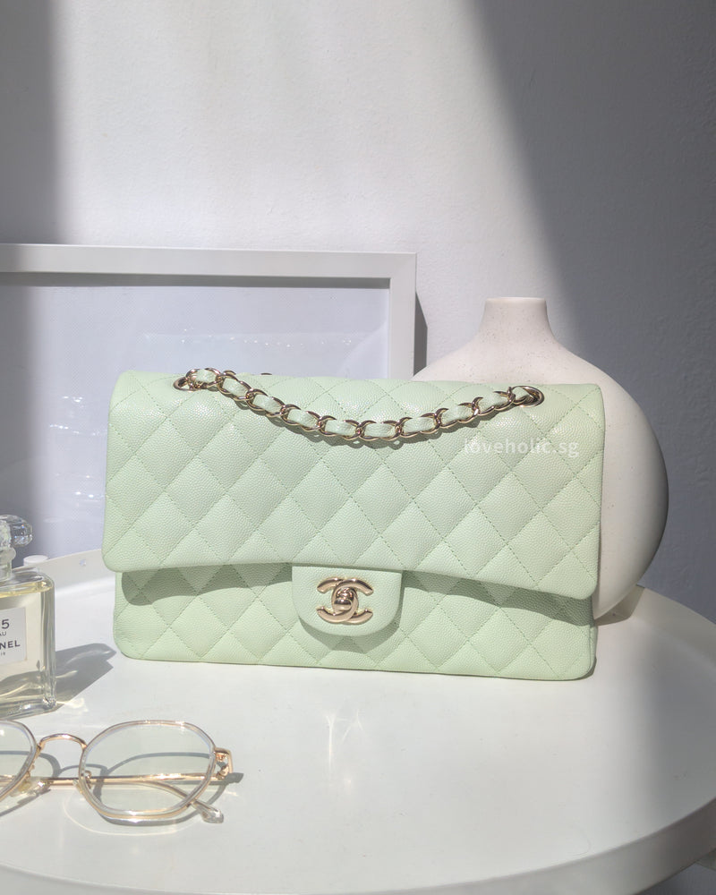 Chanel Classic Flap Medium | 22C Light Green Caviar Light Gold Hardware-main
