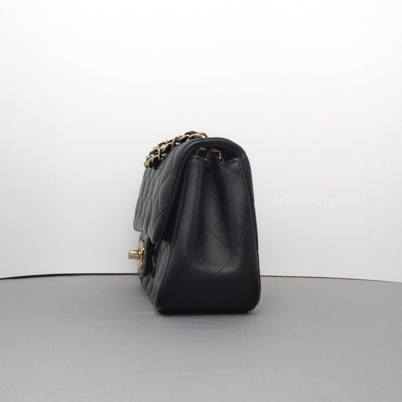 Chanel Classic Flap Mini Square | Black Lambskin Light Gold Hardware-details
