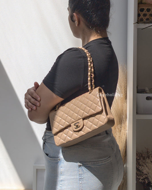 Chanel Classic Flap Medium | 19B Dark Beige Caviar Light Gold Hardware-modelshots