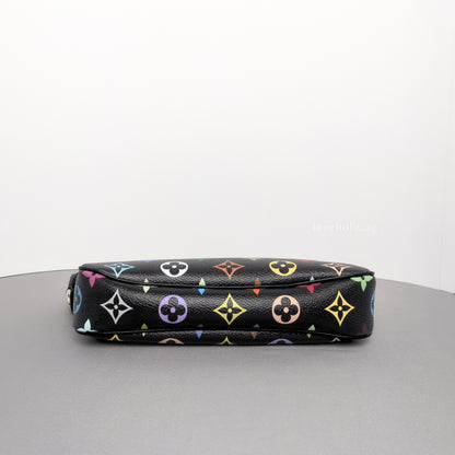 Louis Vuitton X Murakami Pochette | Black Leather Silver Hardware-details
