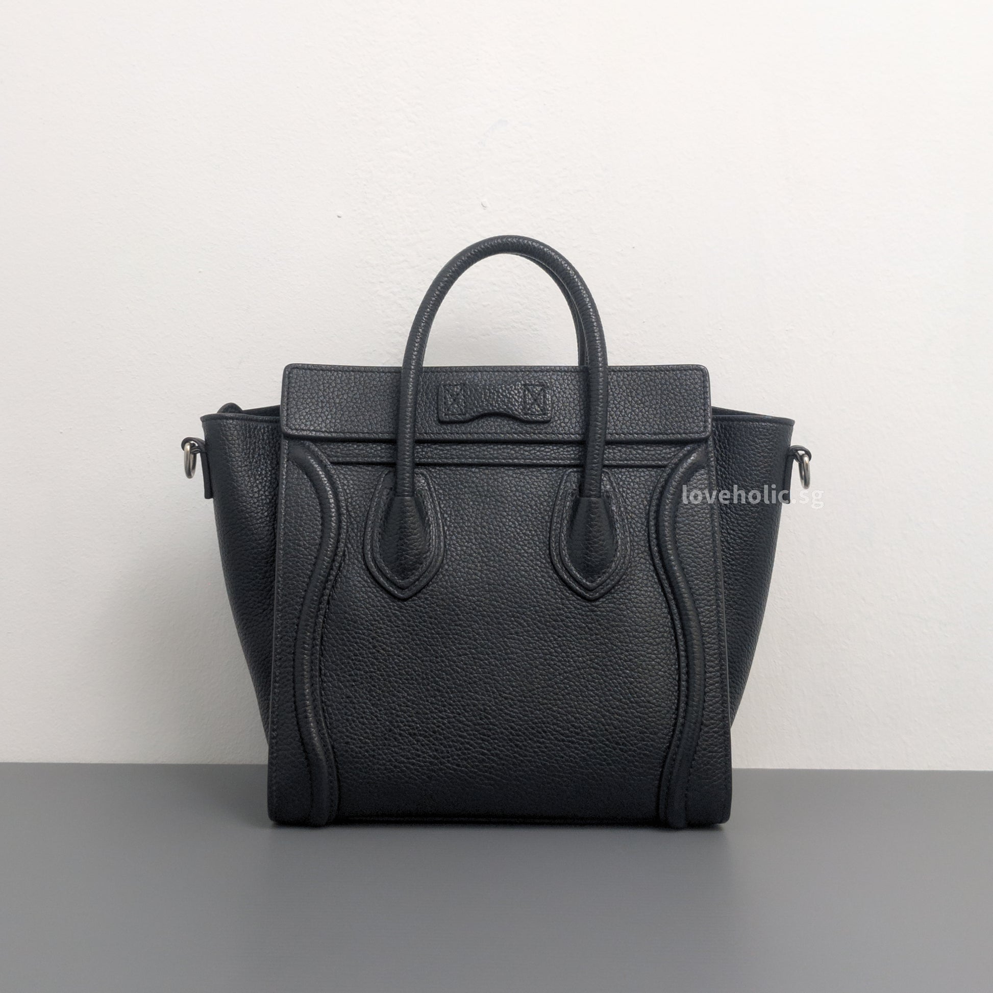 Celine Luggage Nano | Black Calfskin Ruthenium Hardware-back
