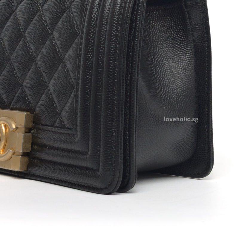 Chanel Boy Small | Black Caviar Brushed Gold Hardware