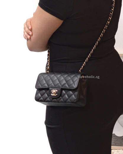 Chanel Mini Rectangle  | 17C Black Caviar Light Gold Hardware-modelshots