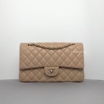 Chanel Classic Flap Medium | 19B Dark Beige Caviar Light Gold Hardware-whitebackground