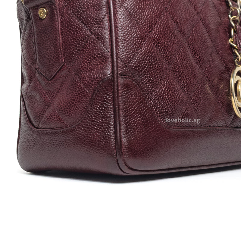 Chanel Vintage Vanity Case Large | Burgundy Caviar Gold Hardware