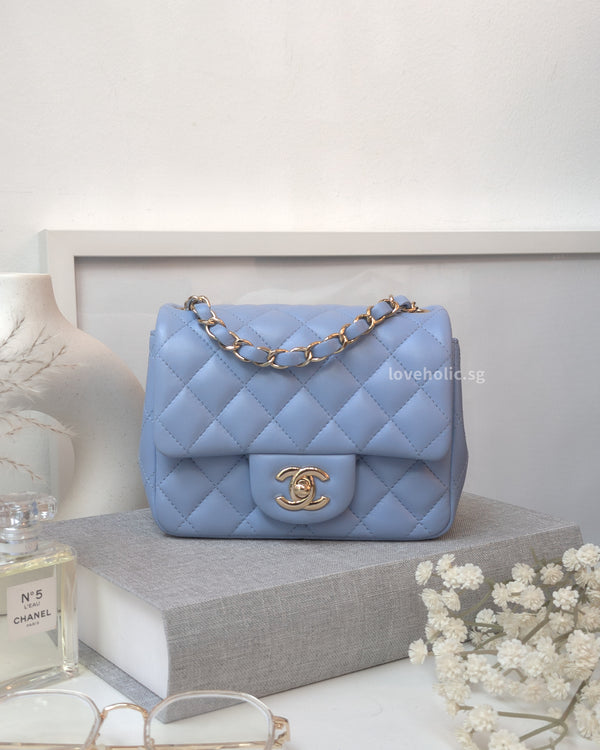 Chanel Classic Flap Mini Square  | Sky Blue Lambskin Light Gold Hardware-main