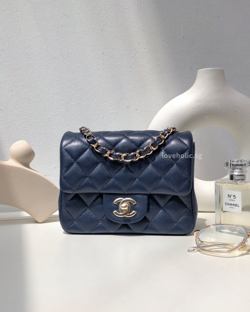 Chanel Classic Flap Mini Square | 17B Navy Blue Caviar Light Gold Hardware-main
