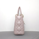 Dior Lady Dior Mini | Pearlescent Lotus Pink Lambskin Light Gold Hardware-details