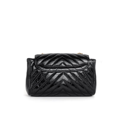 Hobo Chevron Crossbody Small | Black Aged Calfskin Brushed Gold Hardware