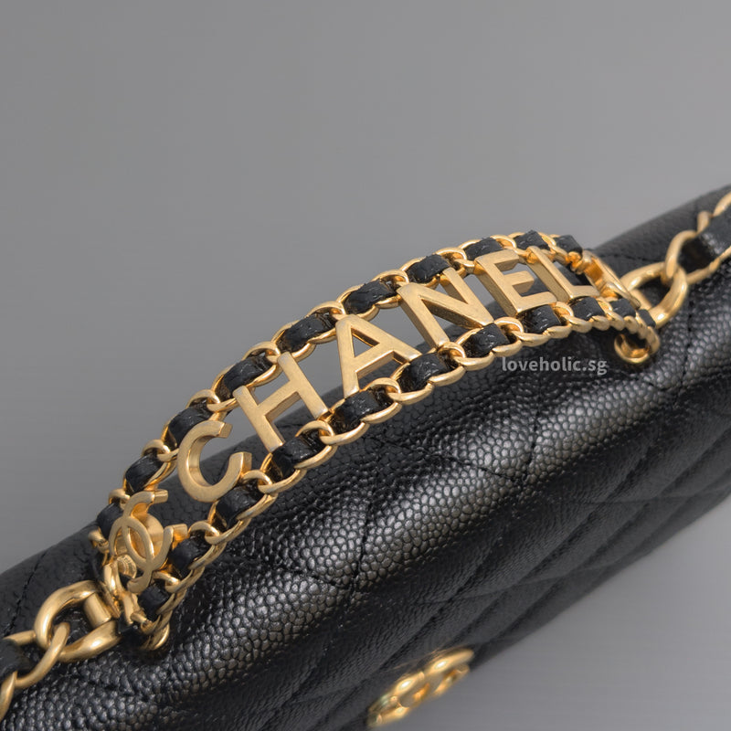 Wallet On Chain With Top Handle | 22S Black Caviar Brushed Gold Hardware
