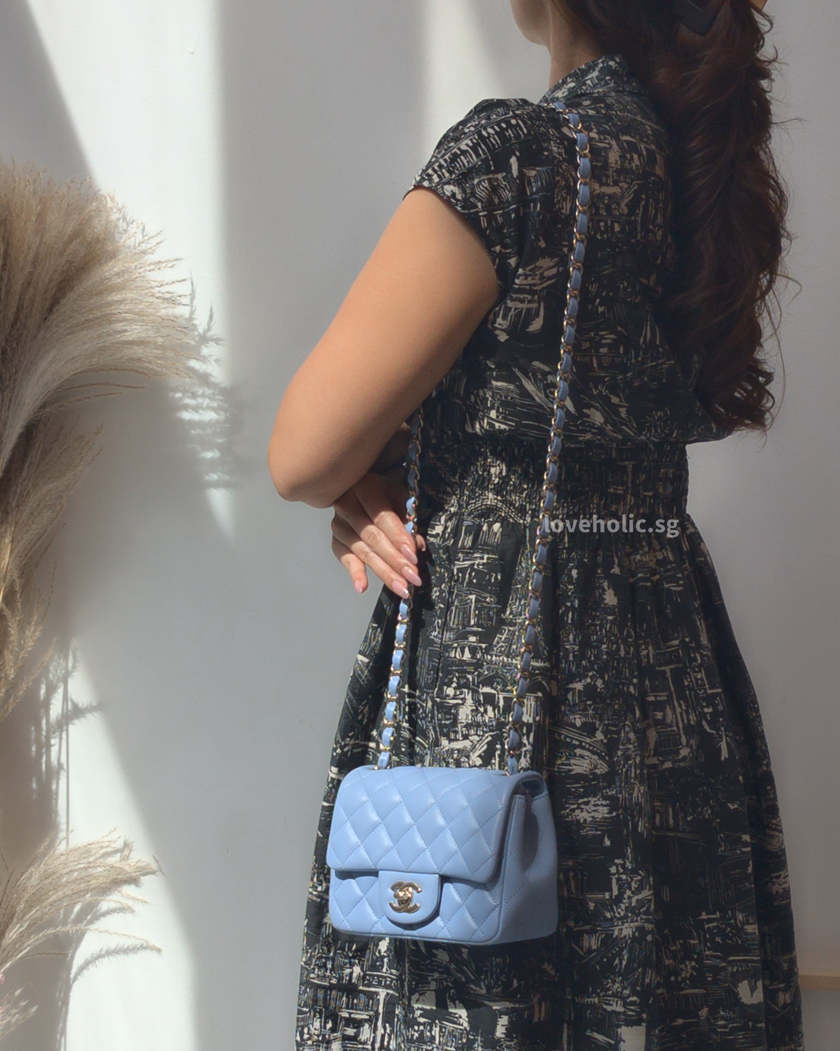 Chanel Classic Flap Mini Square  | Sky Blue Lambskin Light Gold Hardware-modelshots