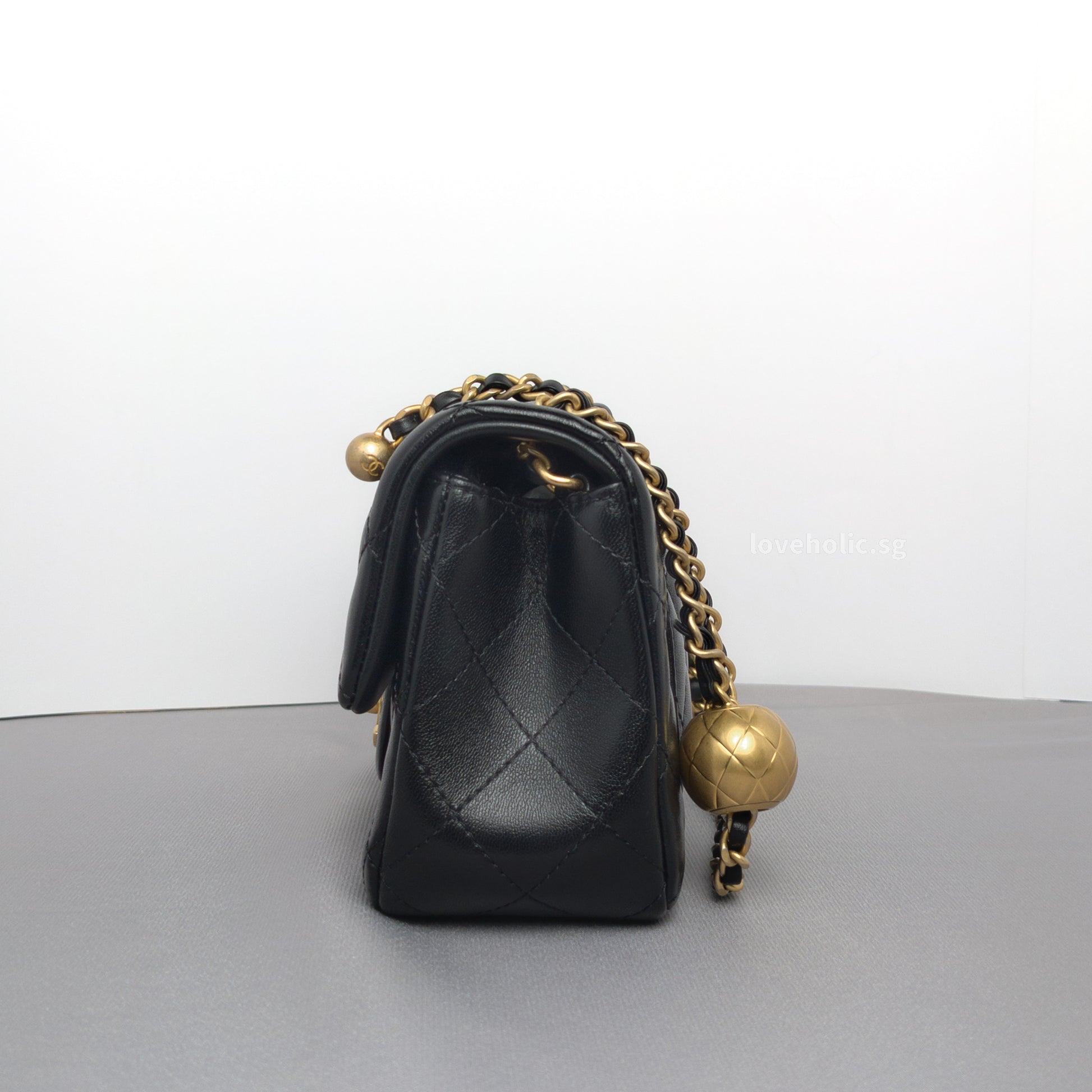 Chanel Pearl Crush Mini Rectangle | Black Lambskin Brushed Gold Hardware-details