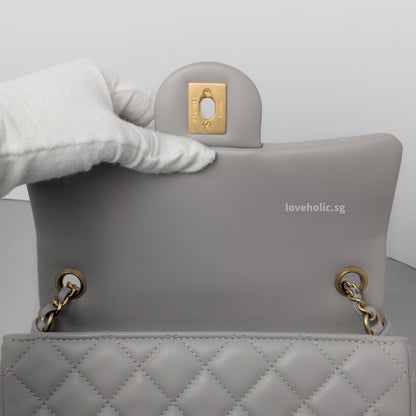 Pearl Crush Mini Rectangle 22B Light Grey Lambskin Brushed Gold Hardware