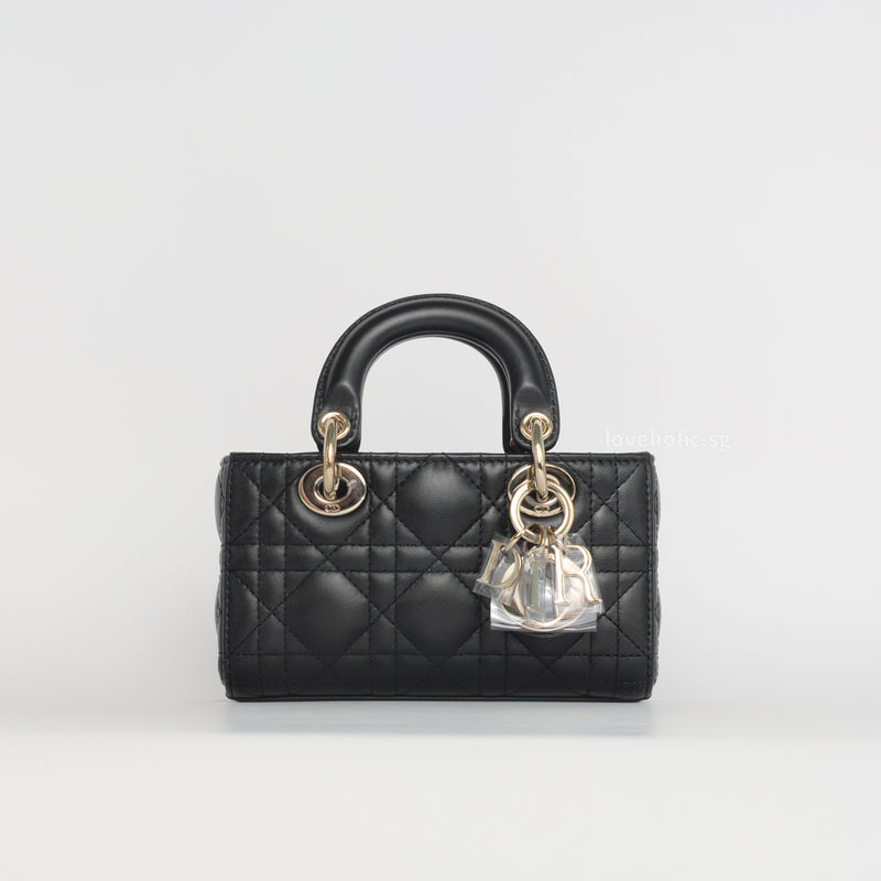 Dior Lady D-Joy Micro | Black Lambskin Light Gold Hardware-whitebackground