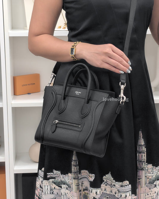 Celine Luggage Nano | Black Calfskin Ruthenium Hardware-modelshots