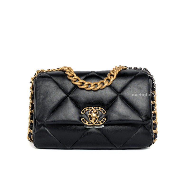 Chanel Chanel 19 Small | Black Lambskin Multicolored Hardware-whitebackground