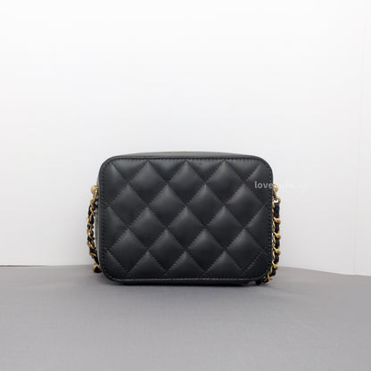 Chanel Camera Bag Mini with pearl crush | Black Lambskin Brushed Gold Hardware-back