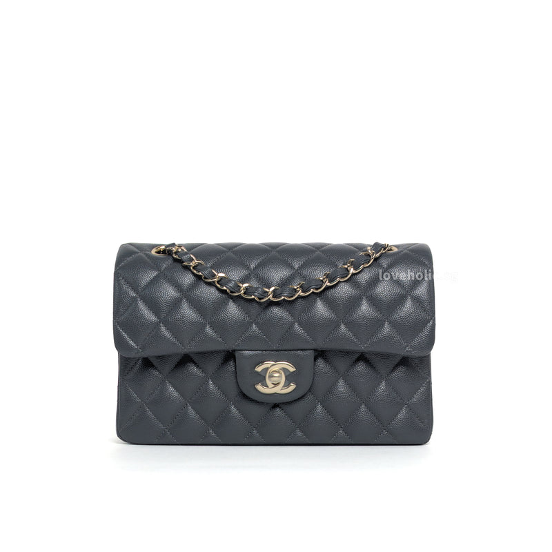 Chanel Classic Flap Small | 21B Dark Grey Caviar Light Gold Hardware