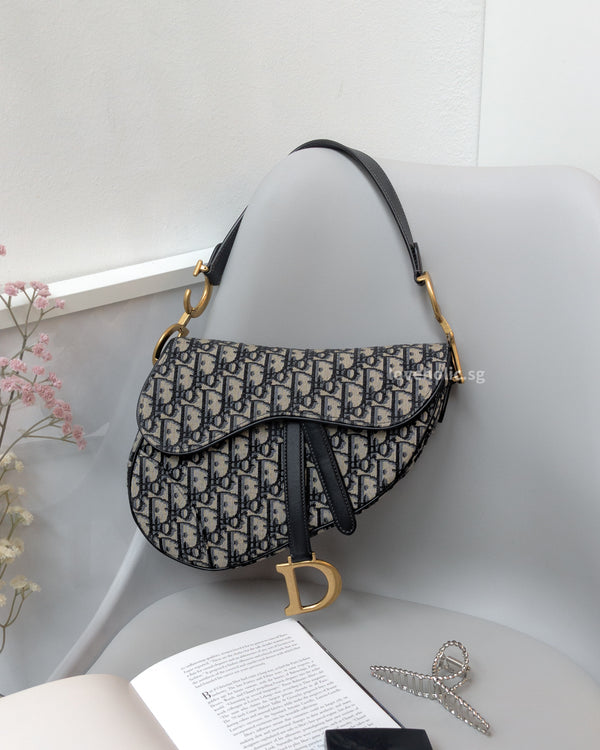 Dior Saddle Medium | Blue Oblique  Jacquard Fabric Brushed Gold Hardware-main