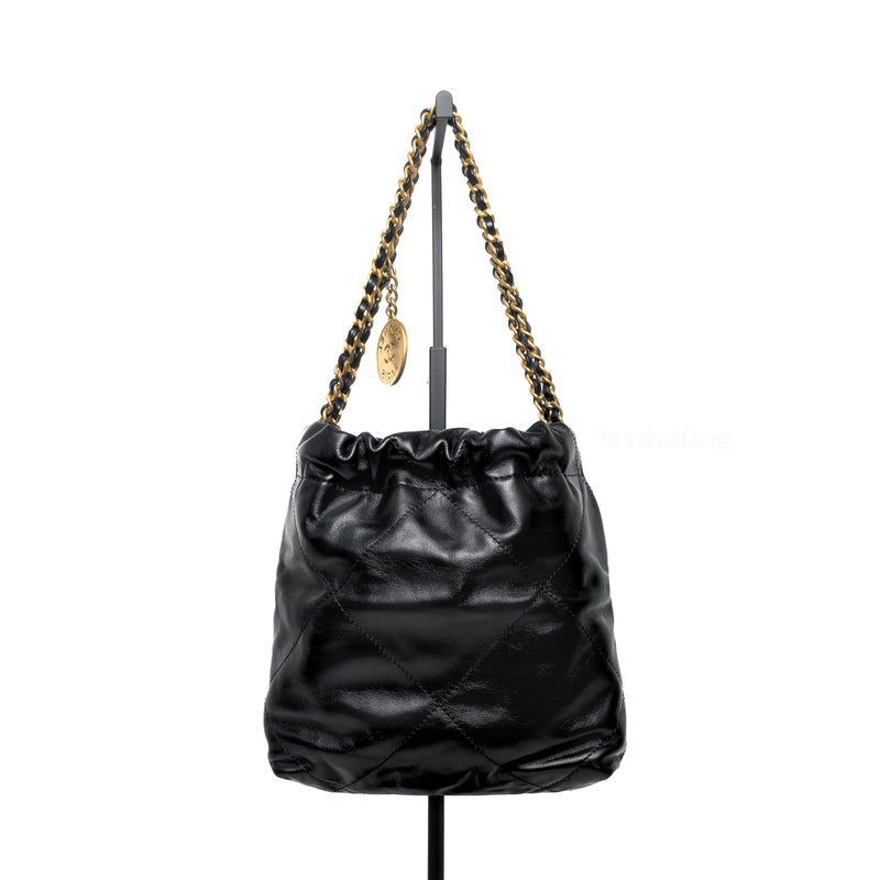 Chanel 22 Bag Mini | Black Calfskin Brushed Gold Hardware