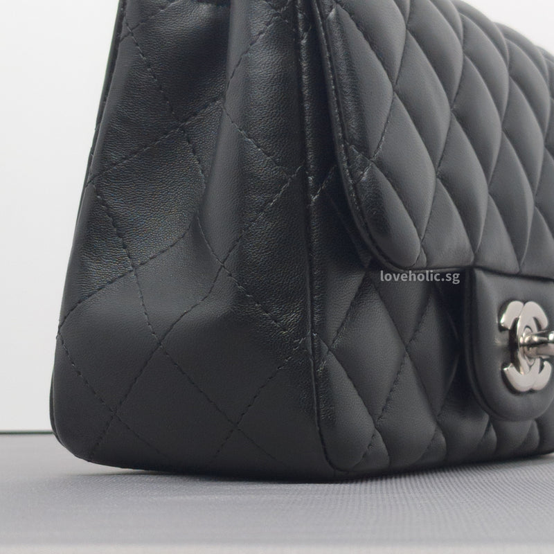 Classic Flap Mini Square | Black Lambskin Silver Hardware