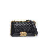 Chanel Boy Small | Black Caviar Brushed Gold Hardware-whitebackground