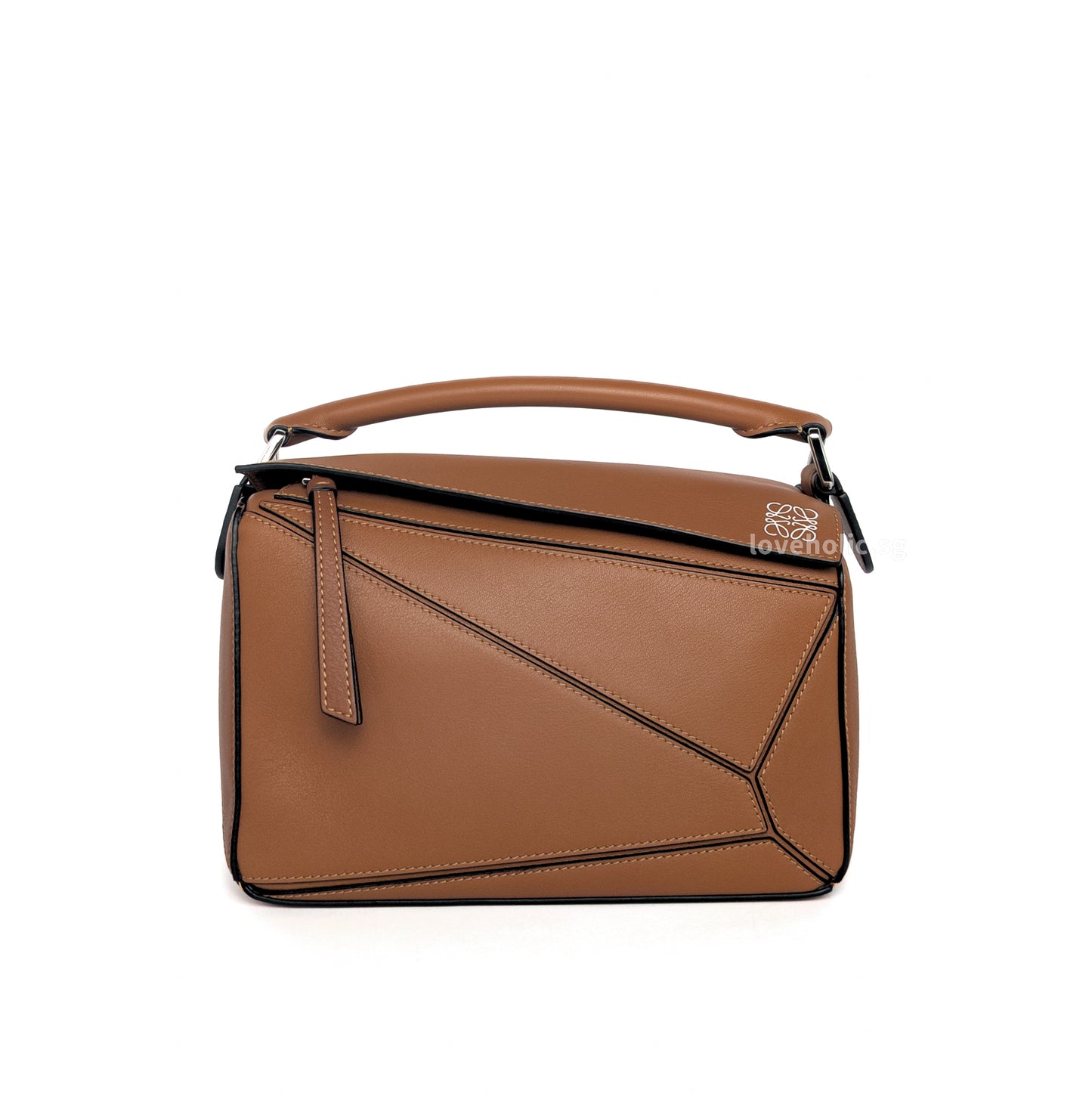 Loewe Puzzle Small | Tan Calfskin Silver Hardware-whitebackground