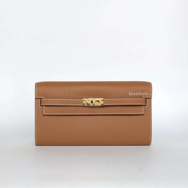 Hermes Kelly To-go | Gold Epsom Gold Hardware-whitebackground