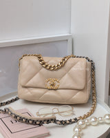 Chanel Chanel 19 Small | Beige Lambskin Brushed Gold Hardware-main