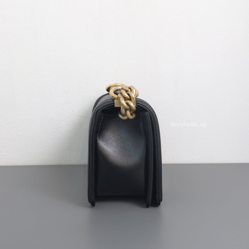 Chanel Boy Small | Black Caviar Brushed Gold Hardware-details