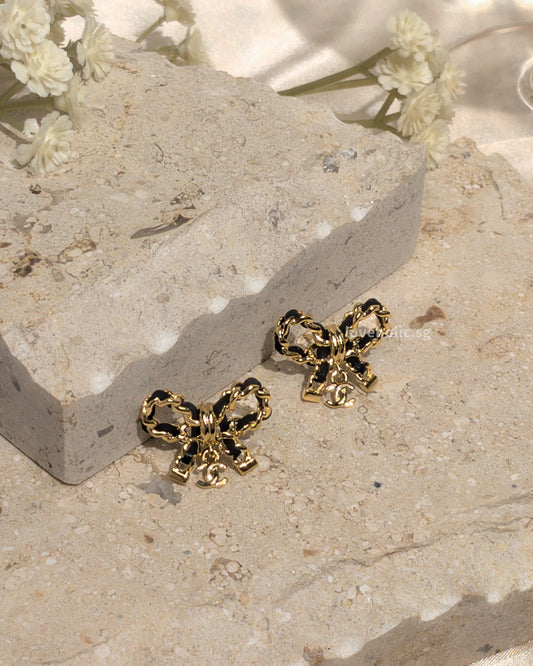 Chanel Earrings Ribbon | Black Gold Hardware-main