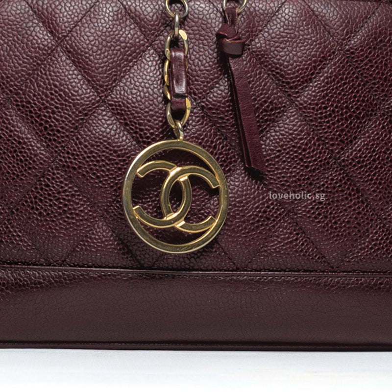 Chanel Vintage Vanity Case Large | Burgundy Caviar Gold Hardware