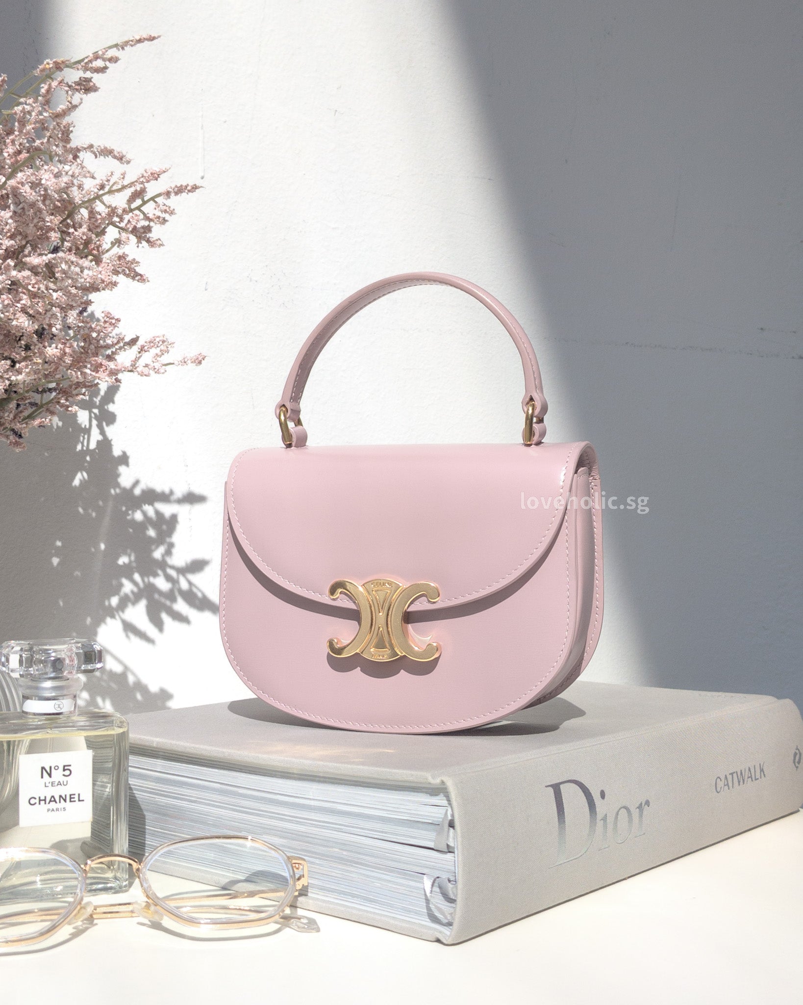 Celine Mini Flap Besace Clea | Pastel Pink Calfskin Gold Hardware ...