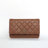 Chanel Wallet On Chain 23A Dark Brown/Caramel Caviar Light Gold Hardware-whitebackground