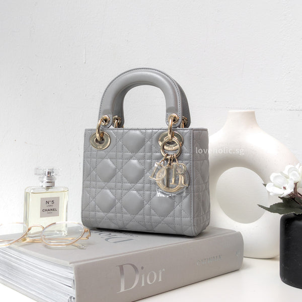 Dior Lady Dior Mini Grey Lambskin Light Gold Hardware loveholic