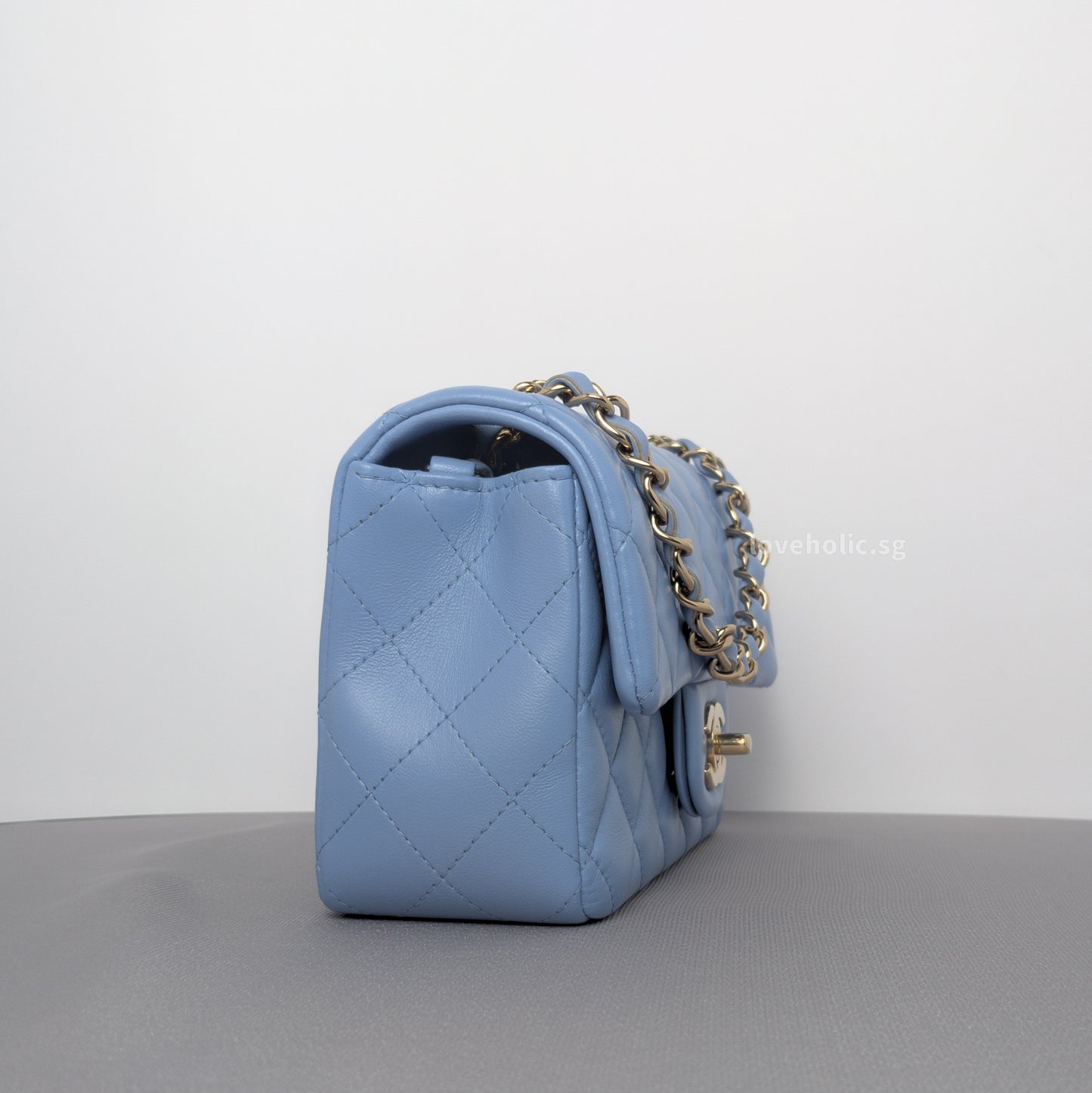 Classic Flap Mini Rectangle | 21C Sky Blue Lambskin Light Gold Hardware