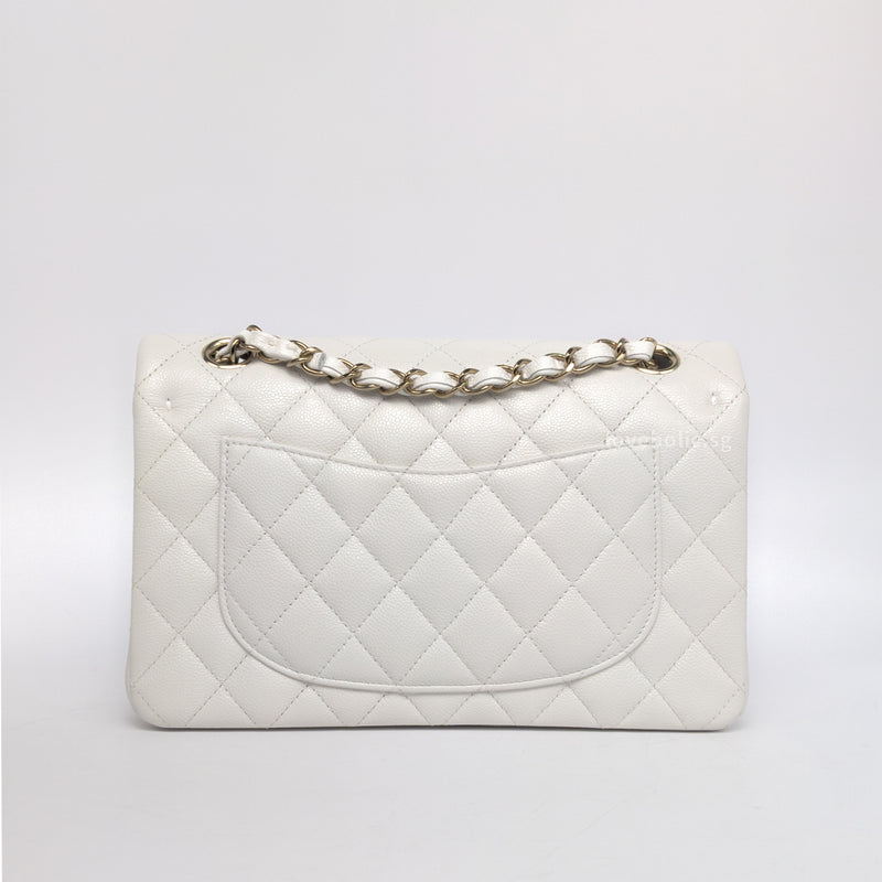 Chanel Classic Flap Small | 24C White Caviar Light Gold Hardware-back