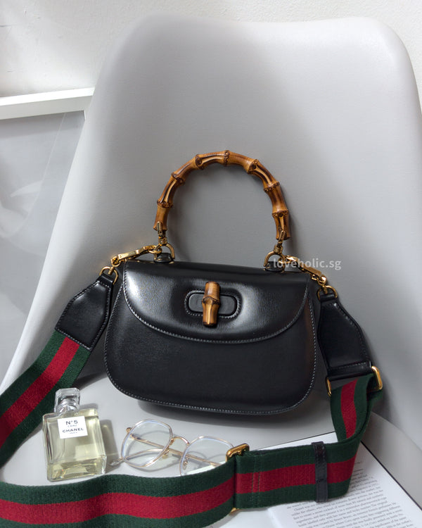 Gucci Bamboo Top Handle Bag Small | Black Leather Gold Hardware