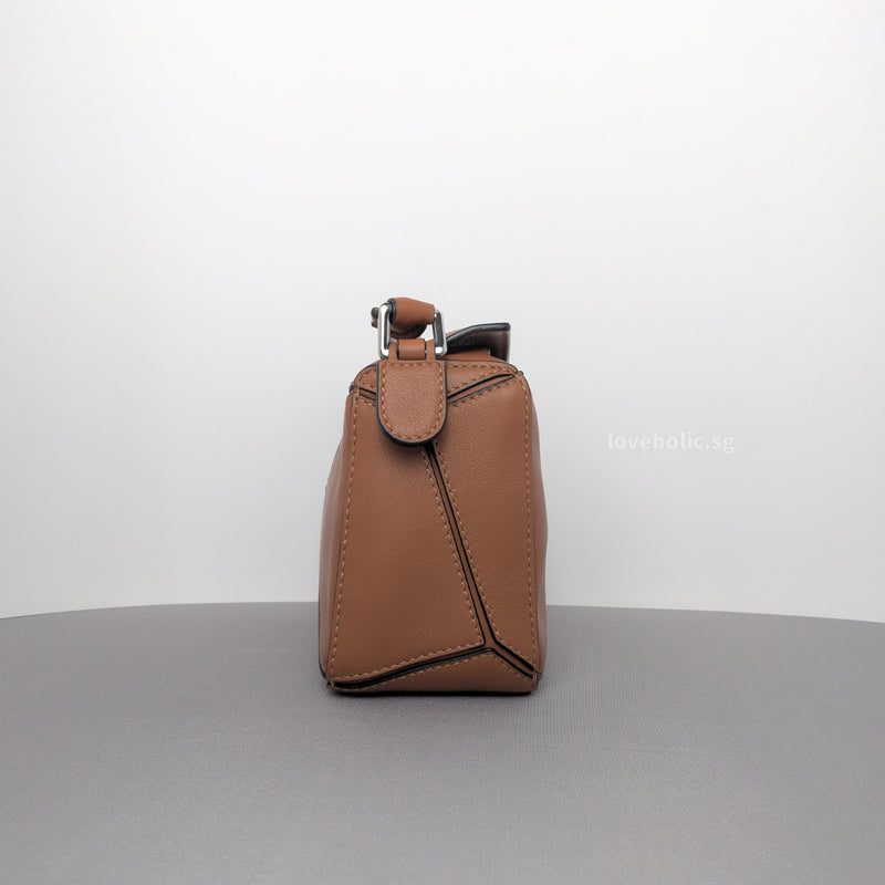 Puzzle Mini | Tan Calfskin Silver Hardware