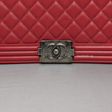 Chanel Boy Old Medium | Red Lambskin Ruthenium Hardware