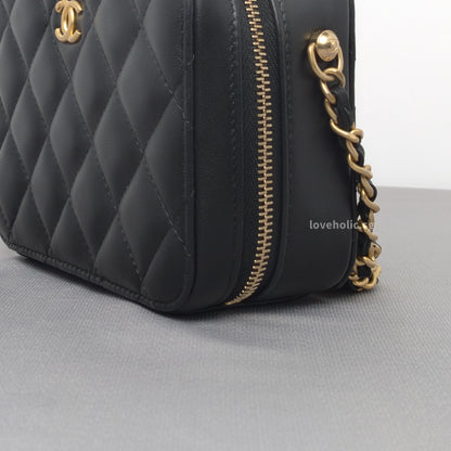 Camera Bag Mini with Pearl Crush | Black Lambskin Brushed Gold Hardware