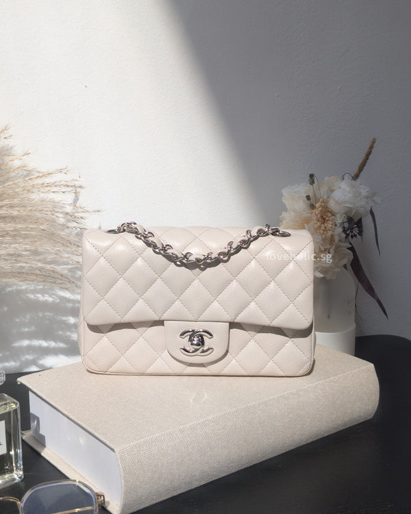 Chanel Classic Flap Mini Rectangle | 18B Ivory White Caviar Silver Hardware-main