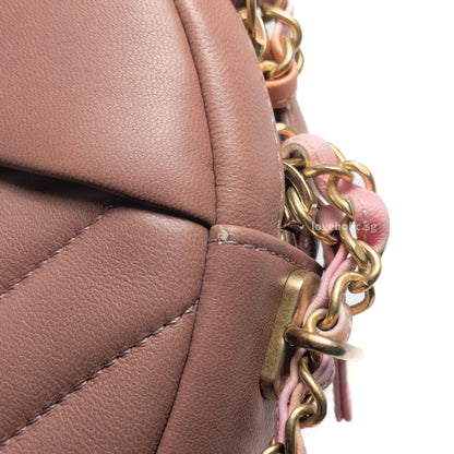 Round Clutch with Chain Pink Lambskin Brushed Gold Hardware